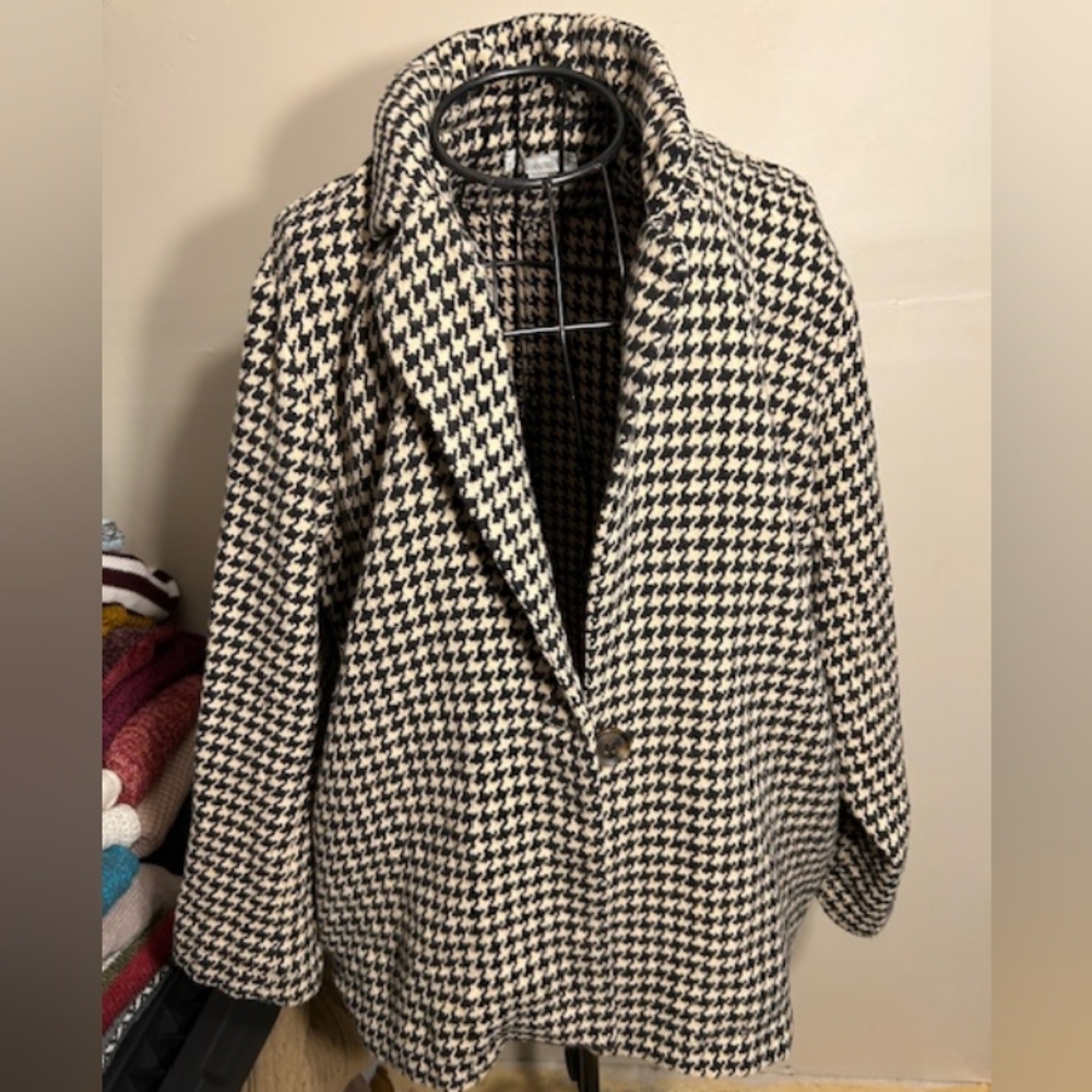 vintage size 1x 1 x womens coat tan black casual dress up houndstooth heavy